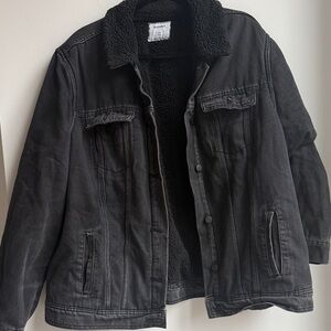 Old Navy Charcoal Denim Jacket with Sherpa Lining